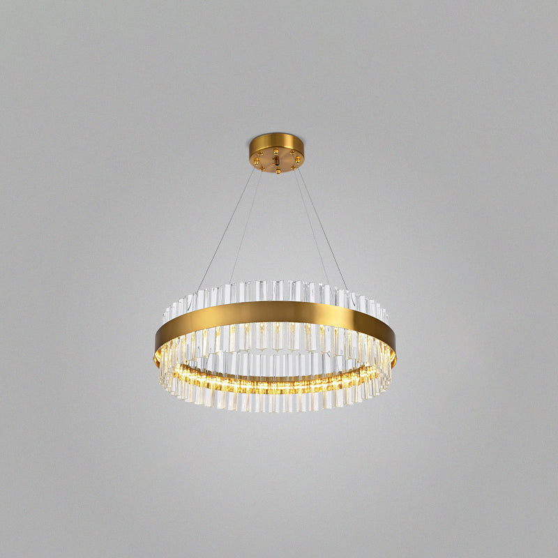 Anillo de colgante de suspensión Luz de comedor moderno encendedor lámpara de cristal en acabado dorado