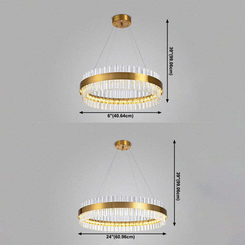 Anillo de colgante de suspensión Luz de comedor moderno encendedor lámpara de cristal en acabado dorado