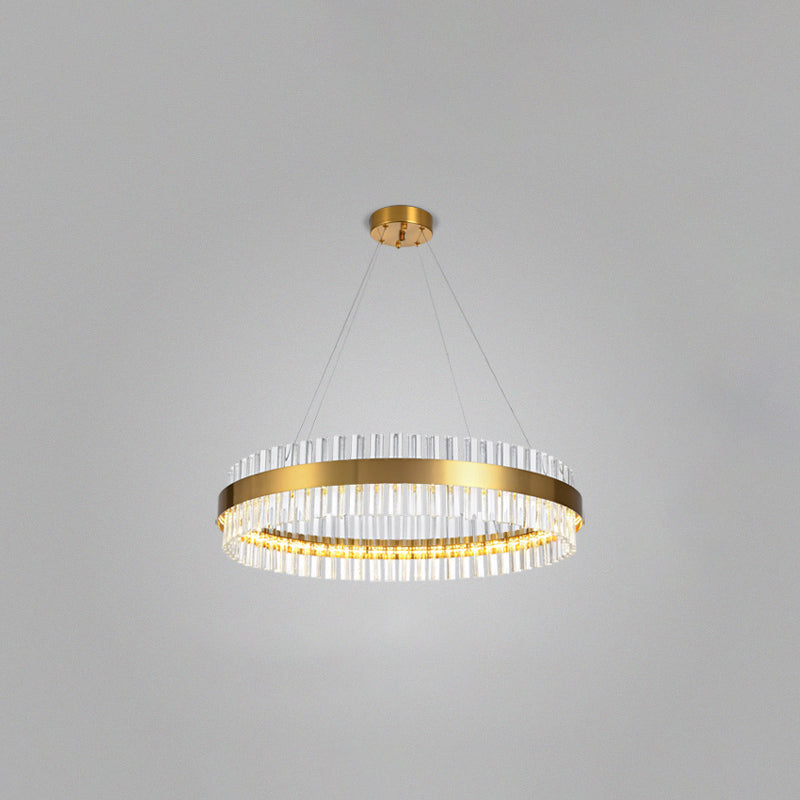 Anillo de colgante de suspensión Luz de comedor moderno encendedor lámpara de cristal en acabado dorado