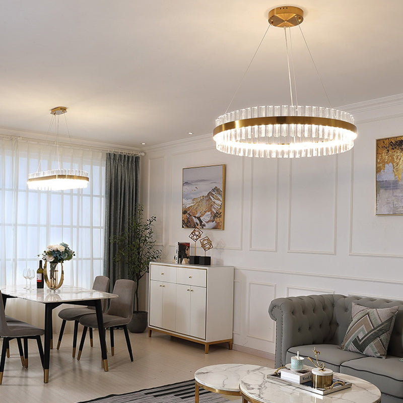 Anillo de colgante de suspensión Luz de comedor moderno encendedor lámpara de cristal en acabado dorado