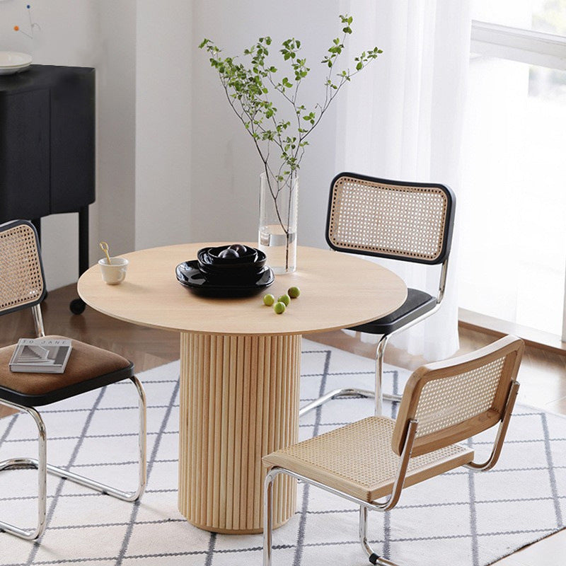 Mesa redonda de comedor de madera maciza mesa de madera moderna con pedestal para restaurante