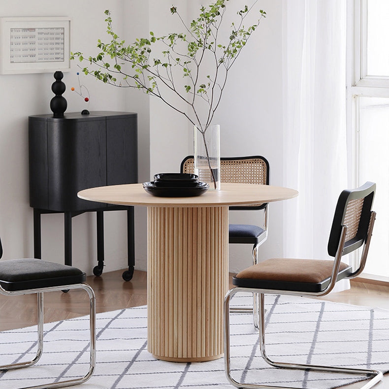 Mesa redonda de comedor de madera maciza mesa de madera moderna con pedestal para restaurante