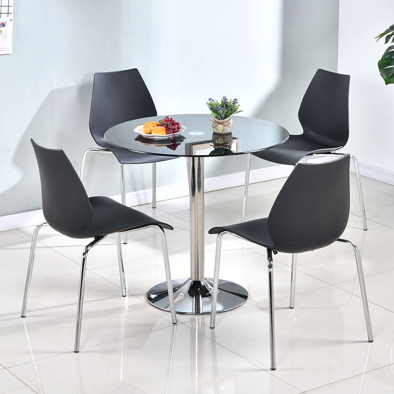 Contemporary Round Dining Room Table Tempered Glass Table with Tulip Base