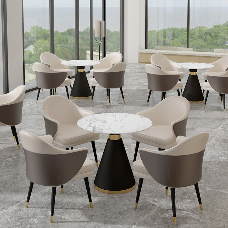 Zeitgenössischer Stil Stein Esstisch runder Sockel für Esszimmer
