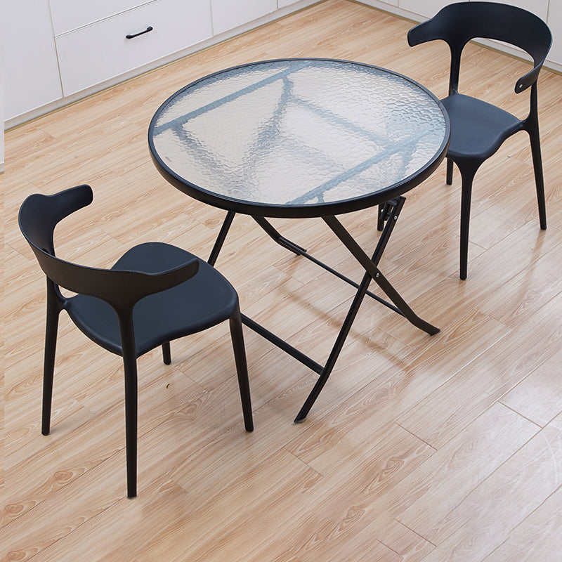 Modern Style Glass Dining Room Dinner Kitchen Table Round Table with Black Frame