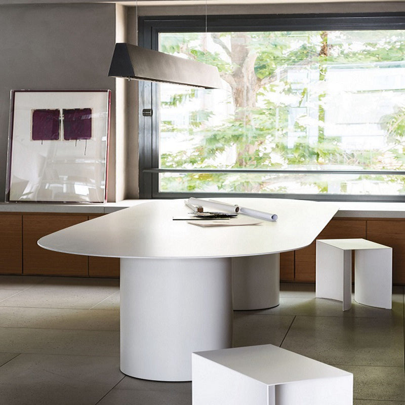Tavolo da pranzo ovale in legno massiccio contemporaneo tavolo da pranzo cucina con doppia base di piedistallo