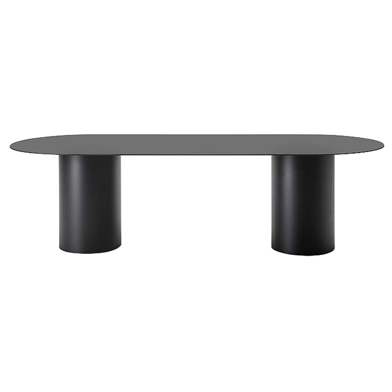 Tavolo da pranzo ovale in legno massiccio contemporaneo tavolo da pranzo cucina con doppia base di piedistallo