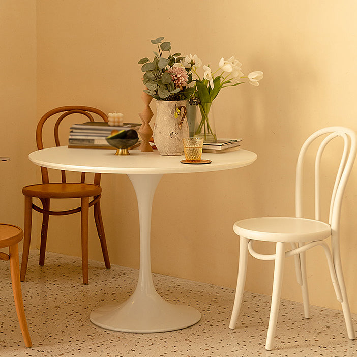 Round Tulip Base Modern Dining Table White Fixed Table with Sintered Stone