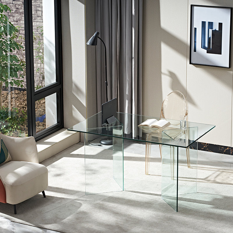Rectangle Double Pedestal Home Furniture Clear Glass Dining Room Collection