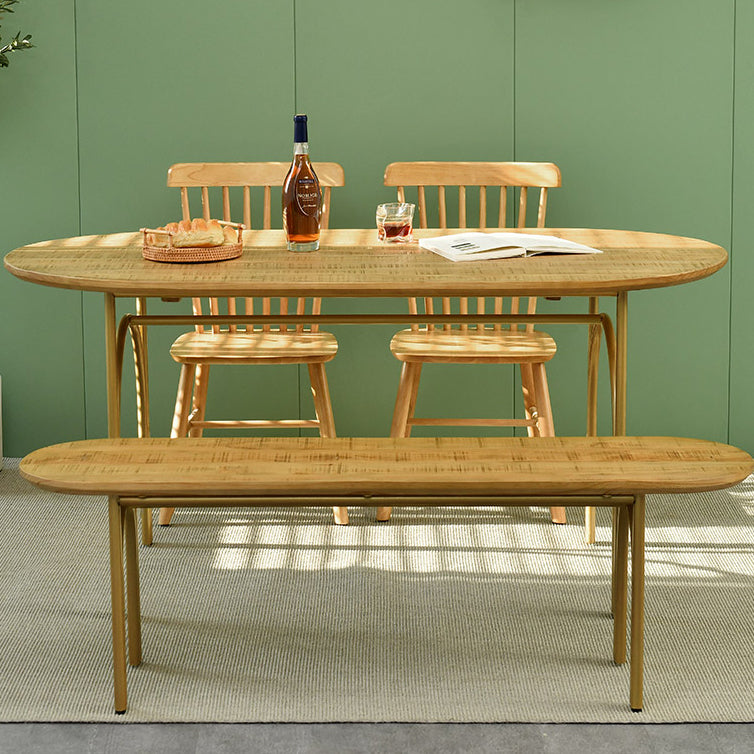 Zeitgenössischer Massivholz Khaki Esstisch Oval Form Standard Esstisch für Küche