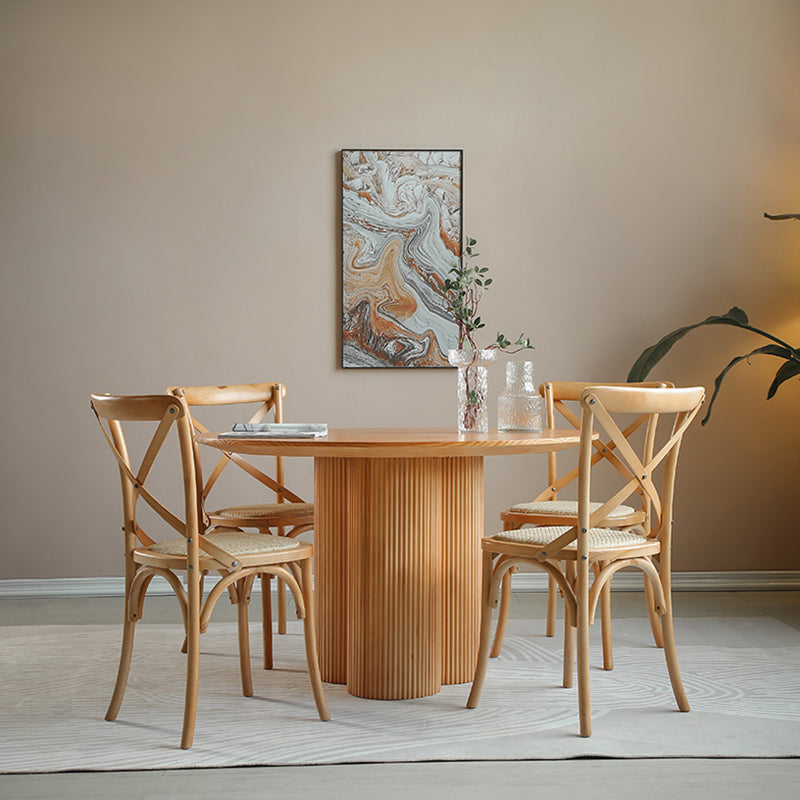 Eigentijdse ronde eettafel dennen vaste houten tafel met voetstukbasis voor thuiskeukendiner