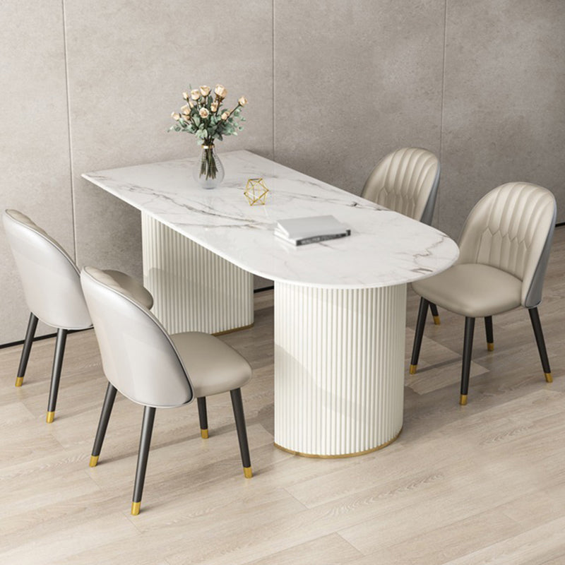 Tavolo da pranzo moderno in pietra sinterizzata con doppio piedistallo per sala da pranzo