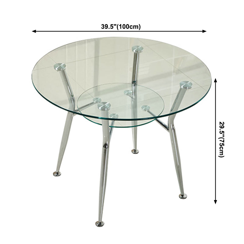 Moderner Glas Küche Küche Esstisch klarer runder Tisch mit Metallbasis für Zuhause