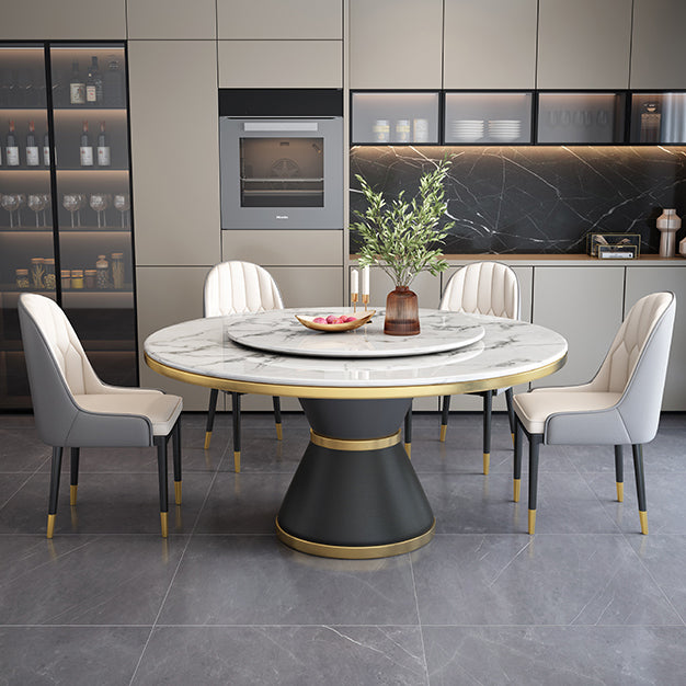 Round Modern Style Sintered Stone Dining Table Furniture with Metallic Base