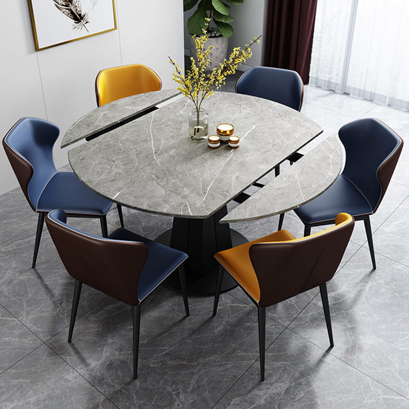 Moderner runder Esstisch Sinterstein Tisch mit schwarzer Sockelbasis, 47,2 "L x 32,7" W x 30 "H