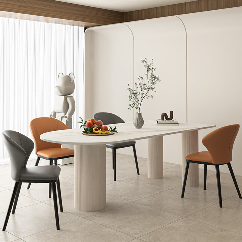 Solid Wood Modern Free Form Dining Table High Gloss White Sintered Stone Table for Dining Room