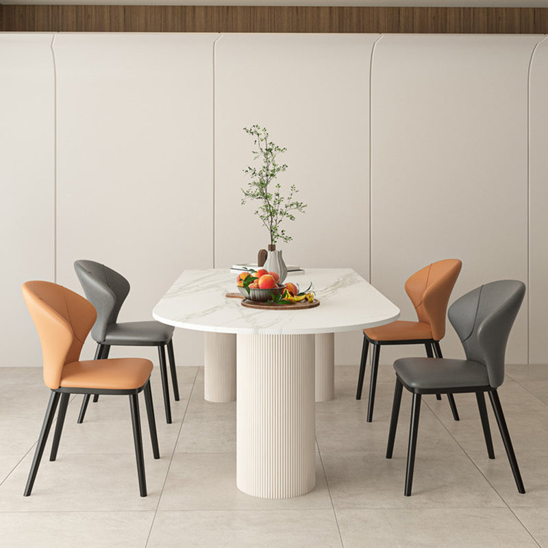 Solid Wood Modern Free Form Dining Table High Gloss White Sintered Stone Table for Dining Room
