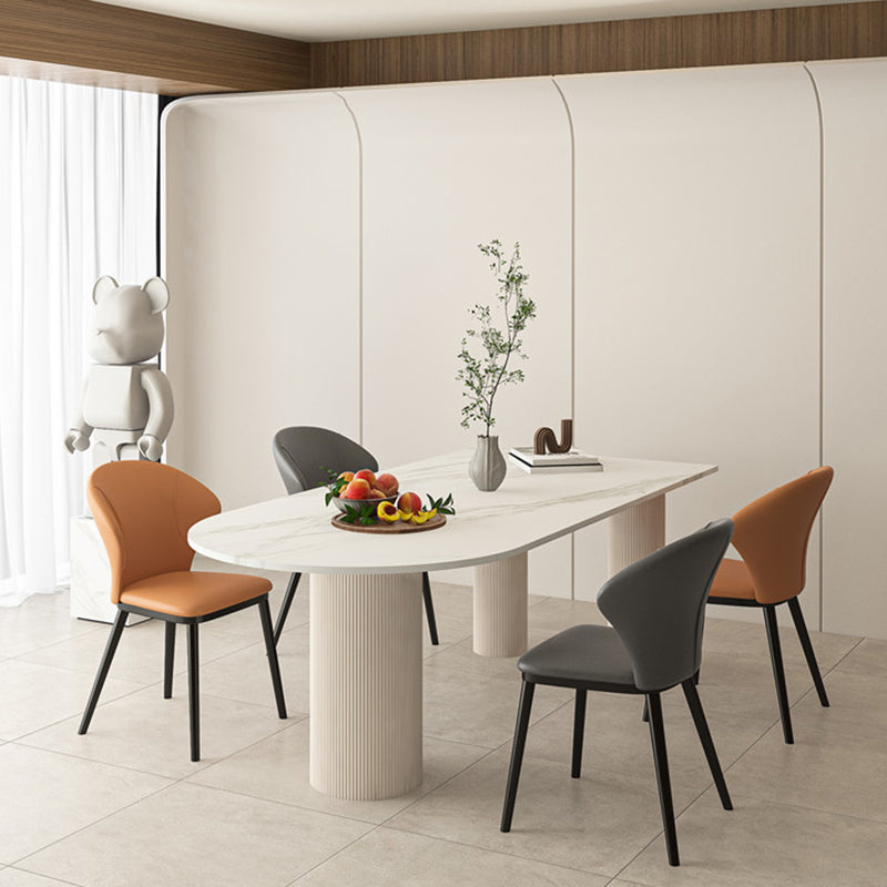 Solid Wood Modern Free Form Dining Table High Gloss White Sintered Stone Table for Dining Room