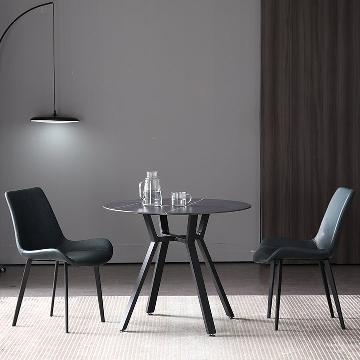 Modern Style Sintered Stone Dining Room Table Round Table with Metal Base