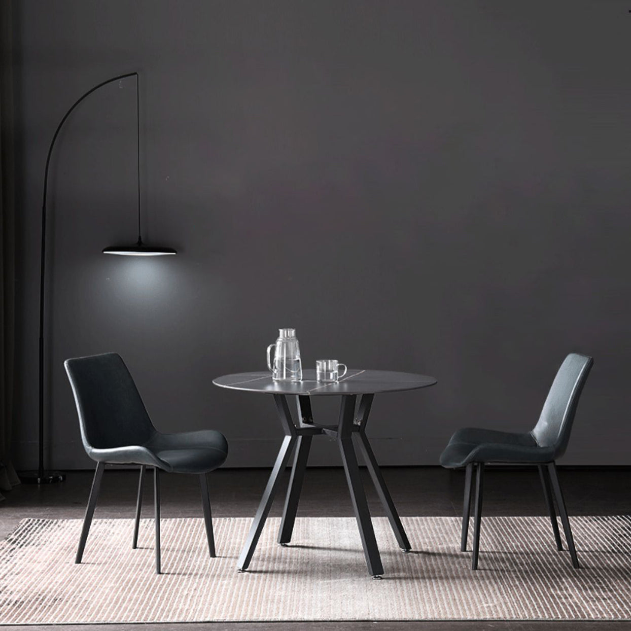 Modern Style Sintered Stone Dining Room Table Round Table with Metal Base