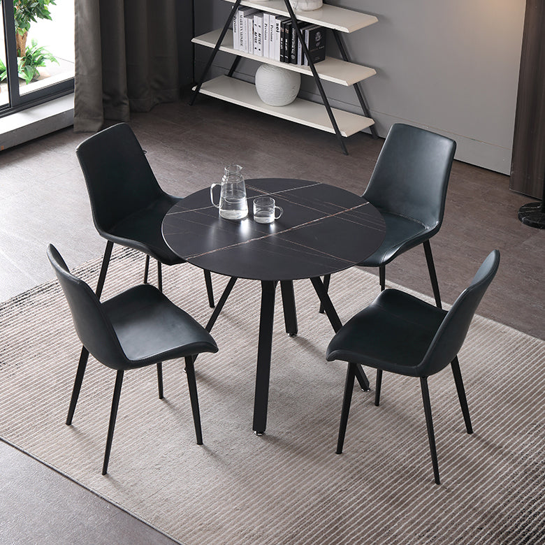 Modern Style Sintered Stone Dining Room Table Round Table with Metal Base