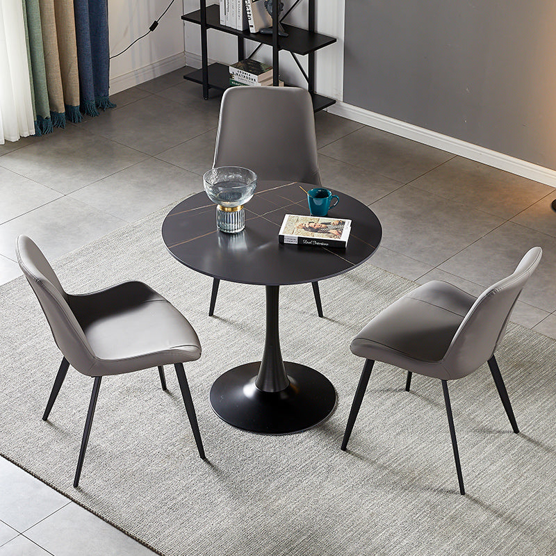 Mesa de comedor de piedra sinterizada de estilo moderno, mesa redonda con base de tulipán