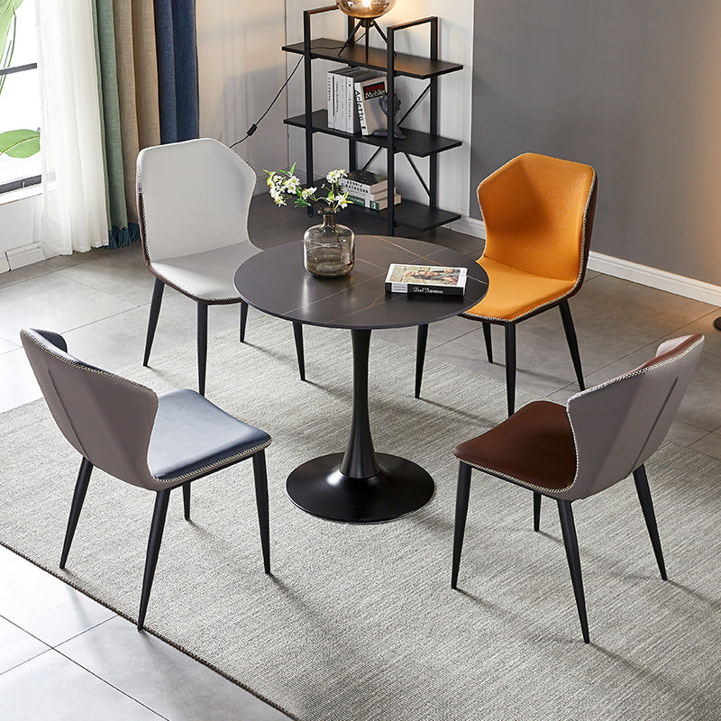 Mesa de comedor de piedra sinterizada de estilo moderno, mesa redonda con base de tulipán
