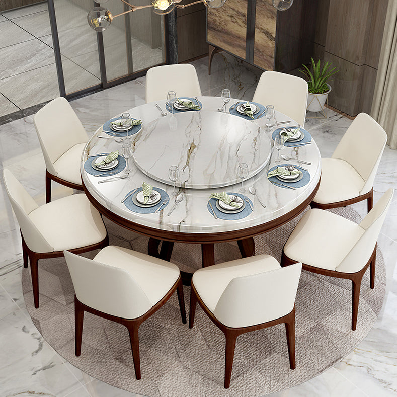 Simplicity Home Sintered Stone Dining Table Round Shape Table with Solid Wood Base
