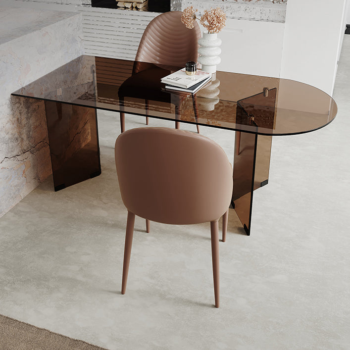 Glass Contemporary Free Form Dining Table Clear Glass Table for Dining Room and Kitchen