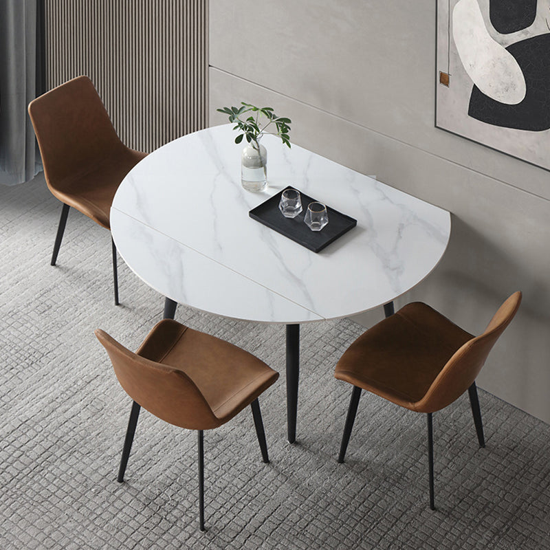 Modern Style Sintered Stone Dining Table White Round Home Table with Black Frame
