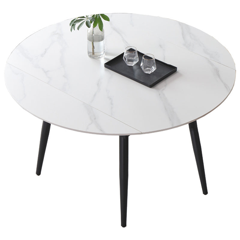 Modern Style Sintered Stone Dining Table White Round Home Table with Black Frame