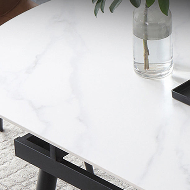 Modern Style Sintered Stone Dining Table White Round Home Table with Black Frame