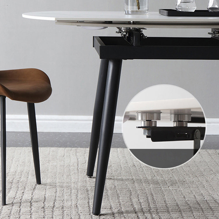 Modern Style Sintered Stone Dining Table White Round Home Table with Black Frame