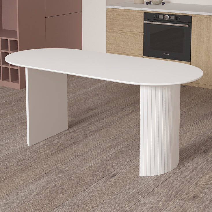 Contemporary Oval Dining Table Pine Solid Wood Table with Double Pedestal for Dining Room