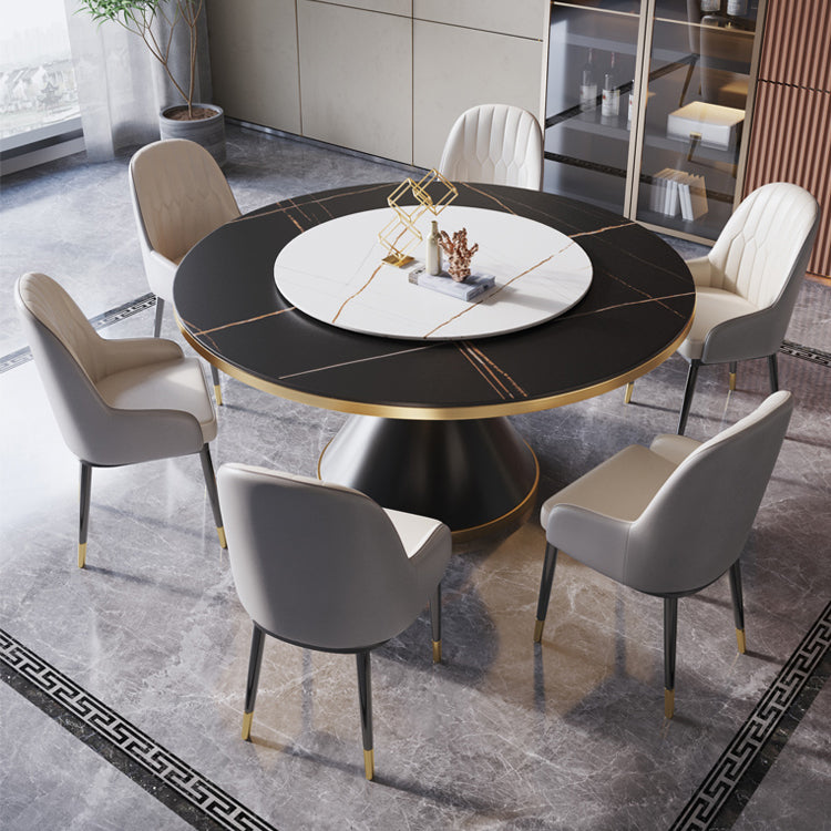 Contemporary Sintered Stone Dining Table Round Table with Metallic Base