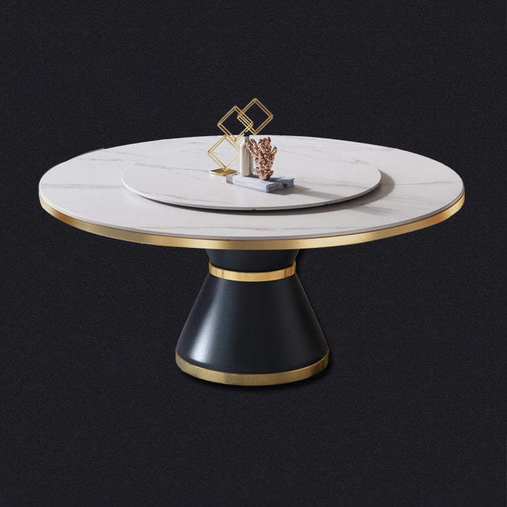 Contemporary Sintered Stone Dining Table Round Table with Metallic Base