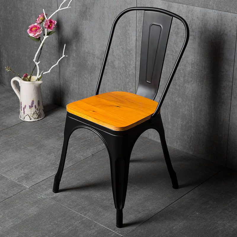Chaise de salle à manger industrielle, chaise latérale à dossier à lattes avec pieds en métal pour usage domestique