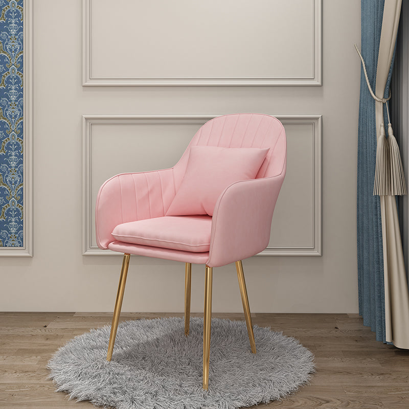 Glam Dining Arm Chair Solid Back Side Chair with 4 Metal Legs for Home Use
