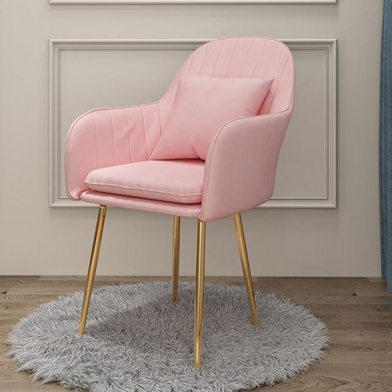 Glam Dining Arm Chair Solid Back Side Chair with 4 Metal Legs for Home Use