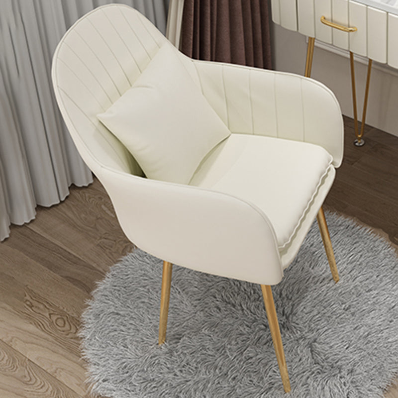 Glam Dining Arm Chair Solid Back Side Chair with 4 Metal Legs for Home Use