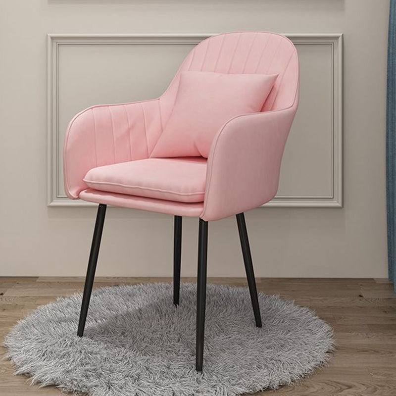 Glam Dining Arm Chair Solid Back Side Chair with 4 Metal Legs for Home Use