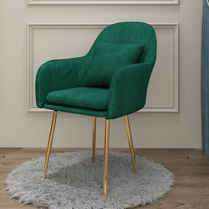 Glam Dining Arm Chair Solid Back Side Chair with 4 Metal Legs for Home Use