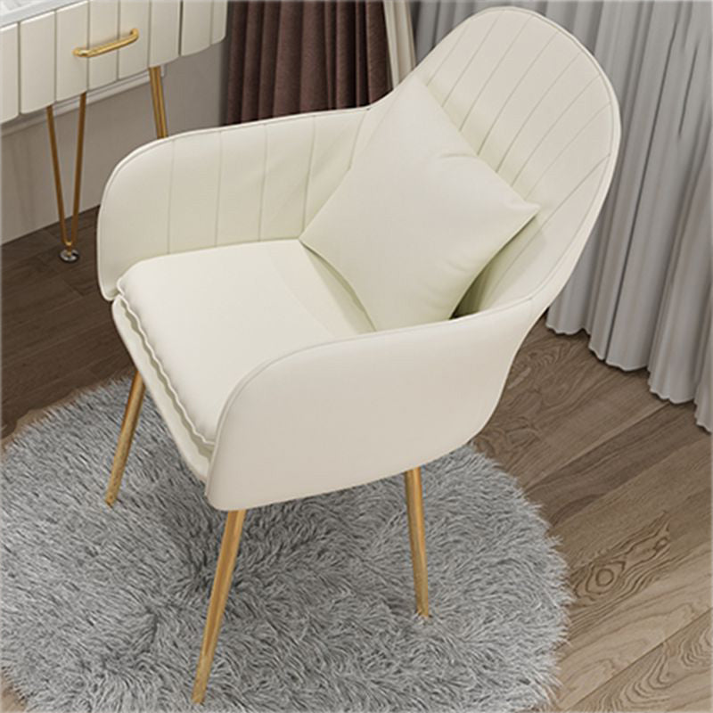 Glam Dining Arm Chair Solid Back Side Chair with 4 Metal Legs for Home Use