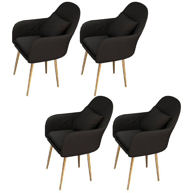 Glam Dining Arm Chair Solid Back Side Chair with 4 Metal Legs for Home Use