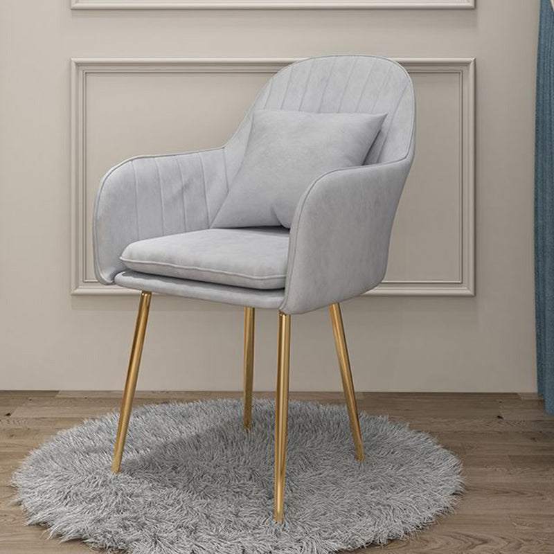 Glam Dining Arm Chair Solid Back Side Chair with 4 Metal Legs for Home Use