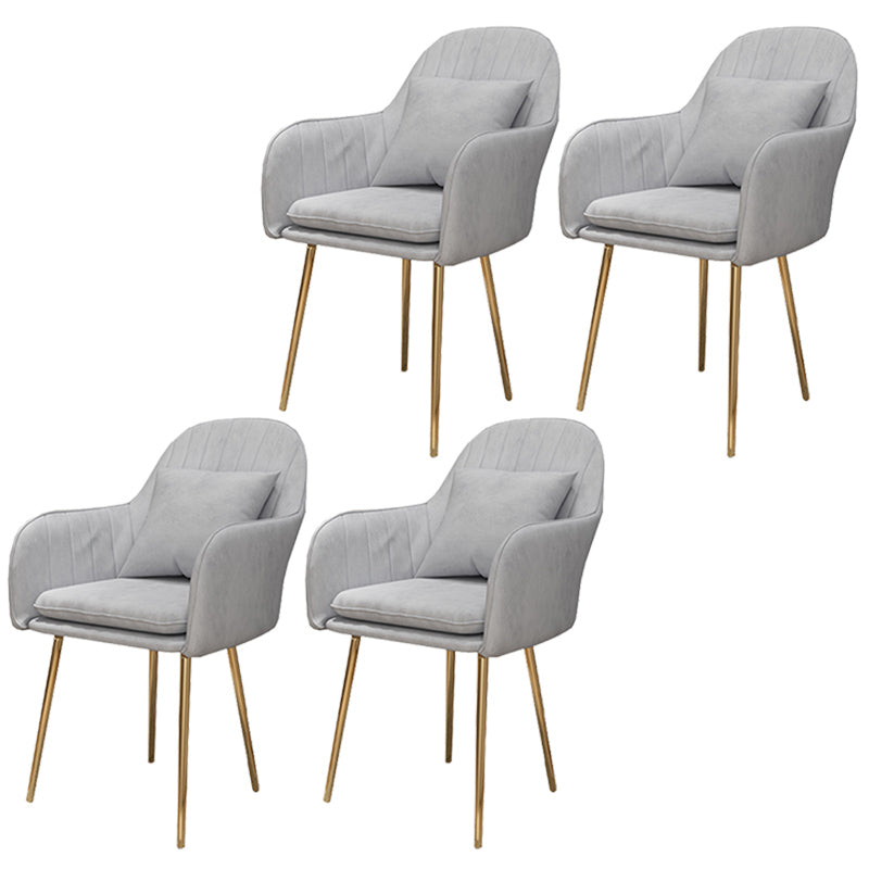 Glam Dining Arm Chair Solid Back Side Chair with 4 Metal Legs for Home Use