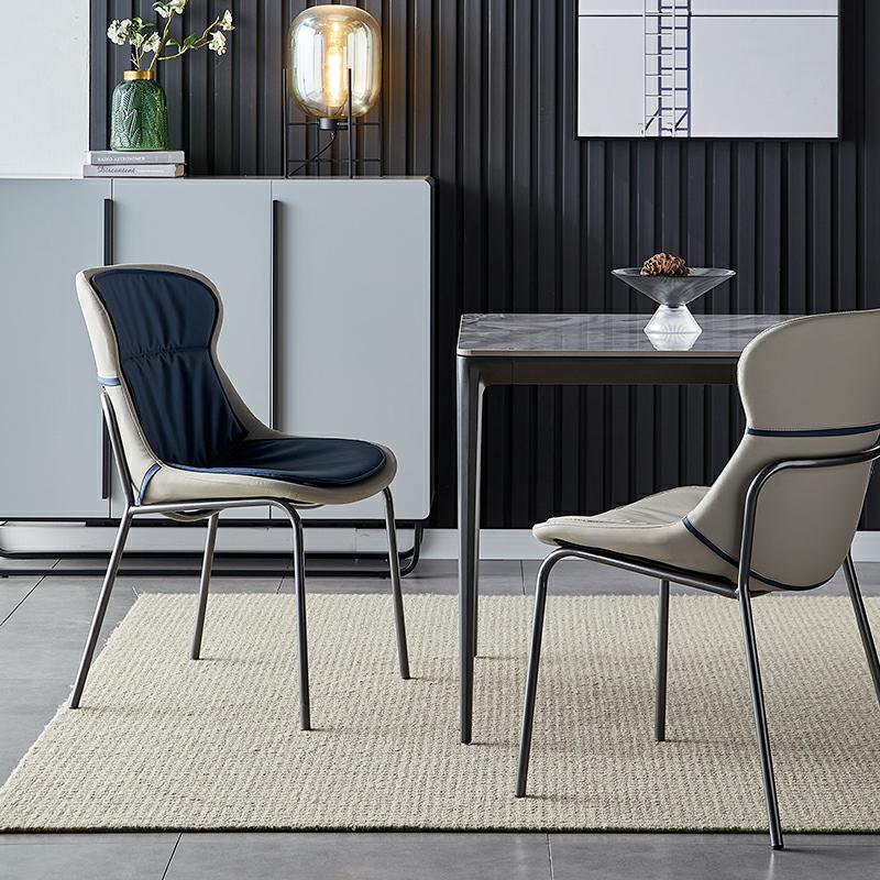 Industrial Style Home Side Chair Set Leather Dining Chair with Metal Legs