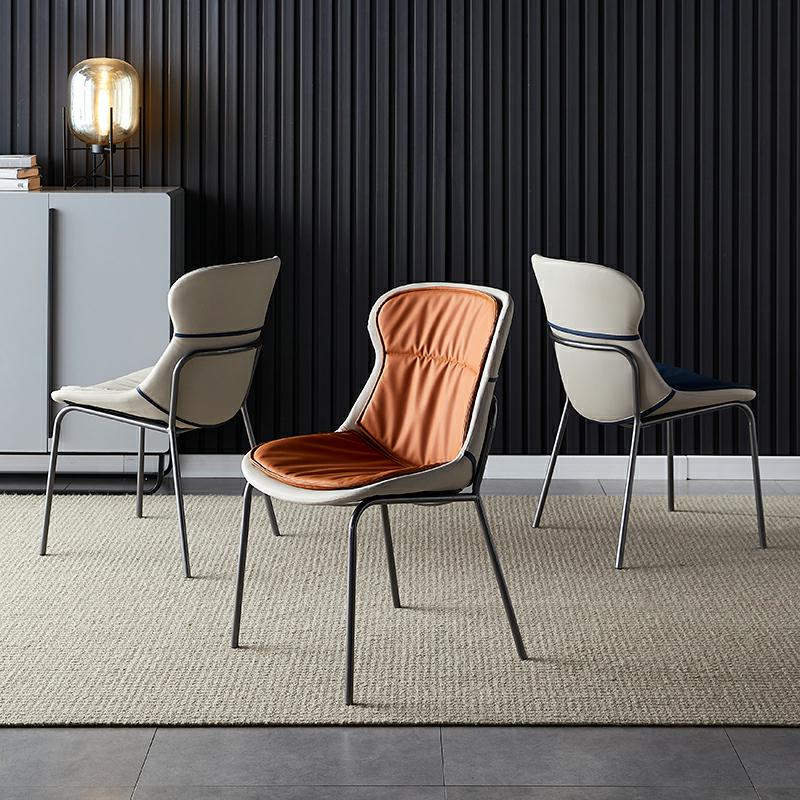 Industrial Style Home Side Chair Set Leather Dining Chair with Metal Legs