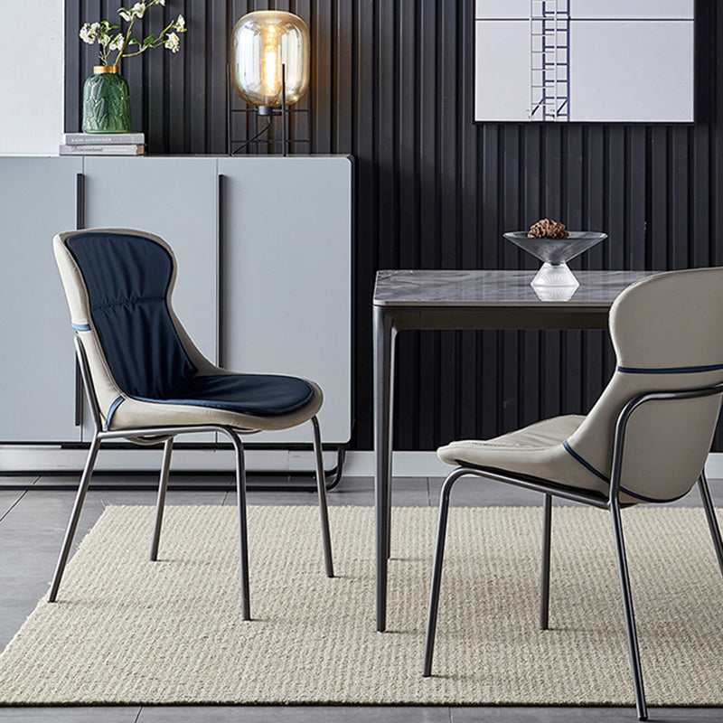 Industrial Style Home Side Chair Set Leather Dining Chair with Metal Legs