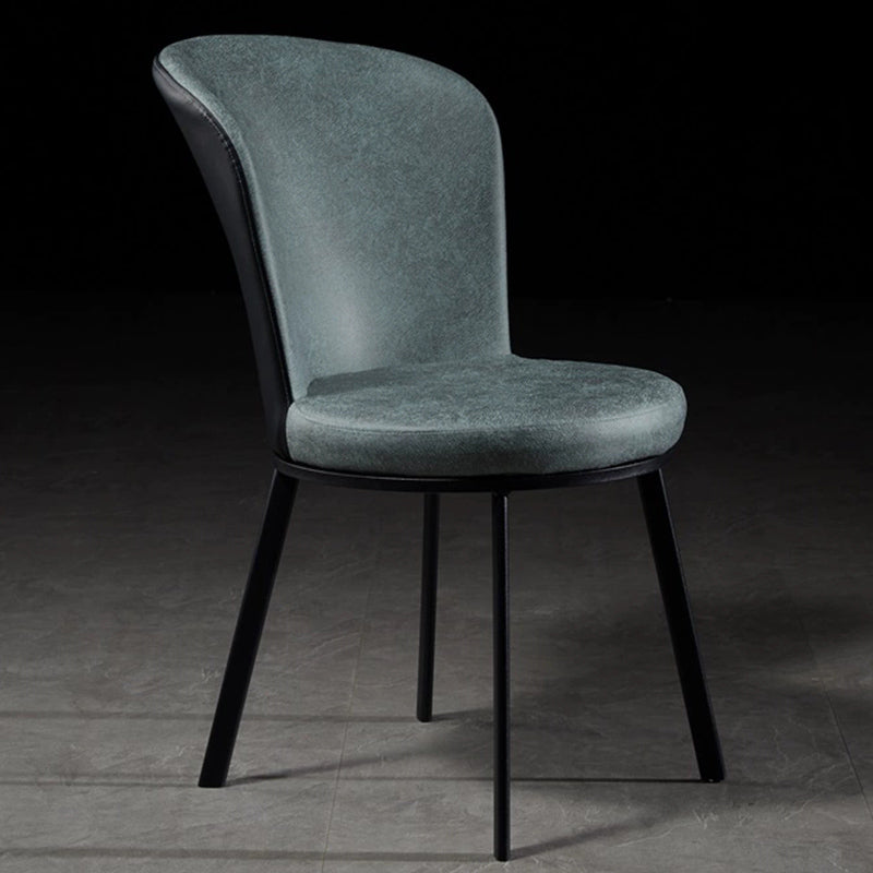 Glam Style Upholstered Armless Side Chair Metal 4 Black Finish Legs Solid Back Chairs